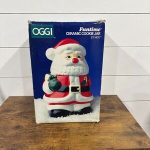 Vintage 90's Oggi St.Nick Santa Claus Holiday Ceramic Cookie Jar Christmas